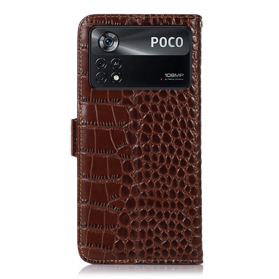 For Xiaomi Poco X4 Pro 5G Crocodile Top Layer Cowhide Leather Phone Case(Brown)
