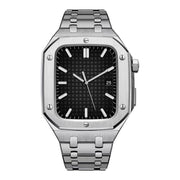 Integrated Oak Metal Watch Band + Watch Case For Apple Watch Series 7 45mm(Silver)