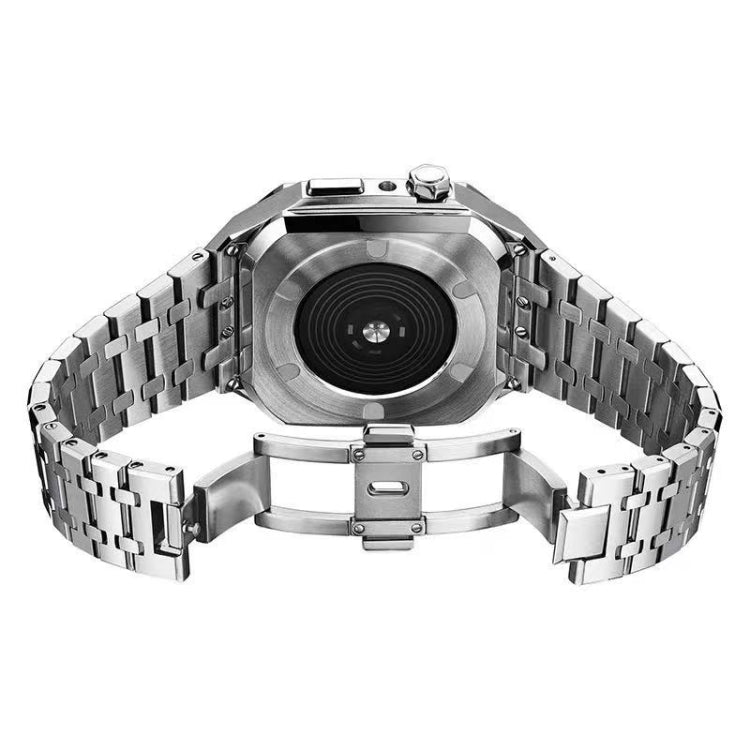 Integrated Oak Metal Watch Band + Watch Case For Apple Watch Series 7 45mm(Silver)