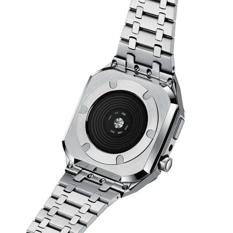 Integrated Oak Metal Watch Band + Watch Case For Apple Watch Series 7 45mm(Silver)