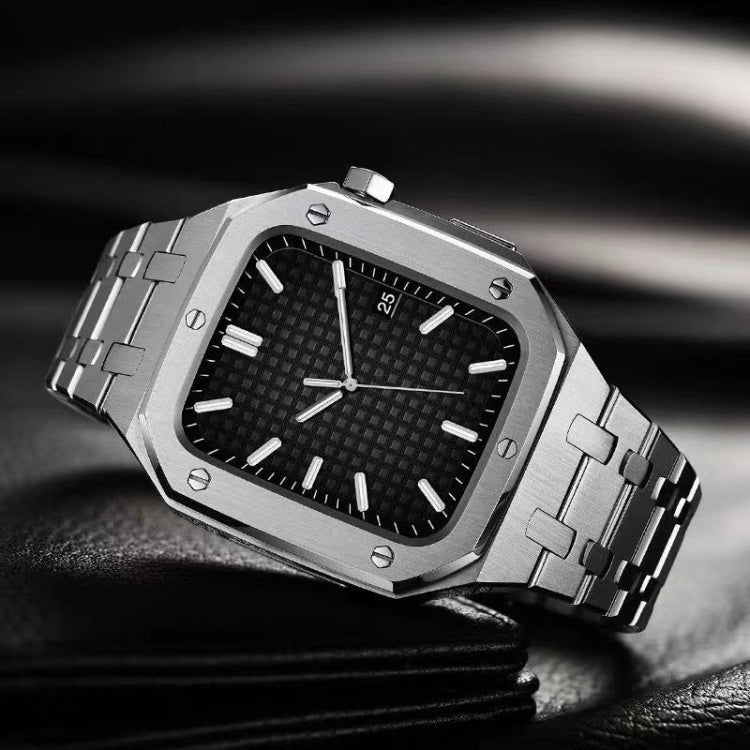 Integrated Oak Metal Watch Band + Watch Case For Apple Watch Series 7 45mm(Silver)