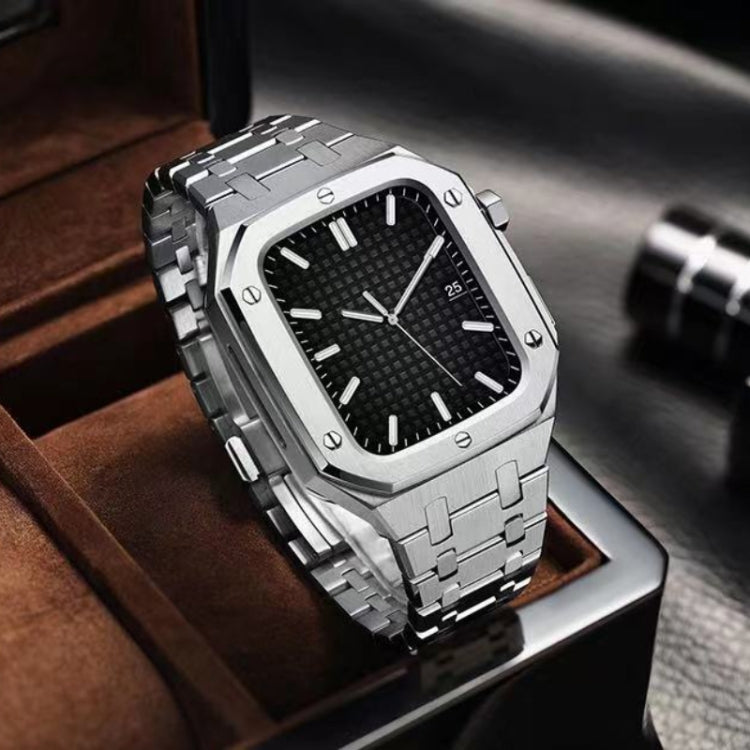 Integrated Oak Metal Watch Band + Watch Case For Apple Watch Series 7 45mm(Silver)