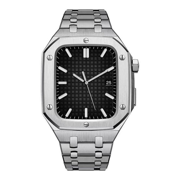 Integrated Oak Metal Watch Band + Watch Case For Apple Watch Series 7 45mm(Silver)