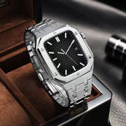 Integrated Oak Metal Watch Band + Watch Case For Apple Watch Series 7 45mm(Silver)