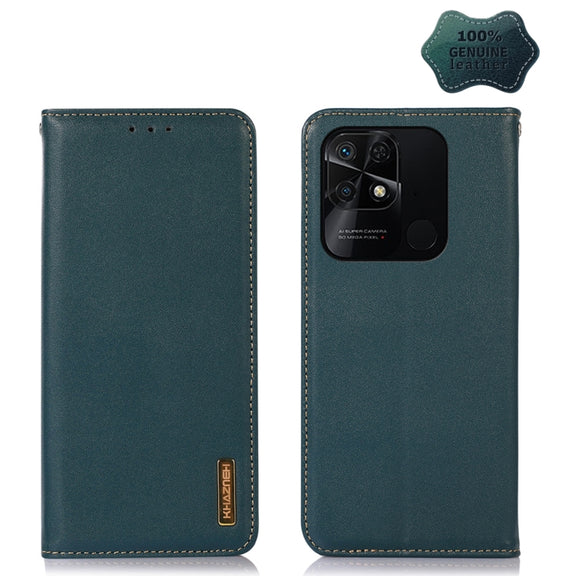 For Xiaomi Redmi 10C / 10 India KHAZNEH Nappa Top Layer Cowhide Leather Phone Case(Green)