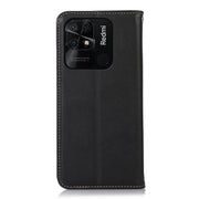 For Xiaomi Redmi 10C / 10 India KHAZNEH Nappa Top Layer Cowhide Leather Phone Case(Black)