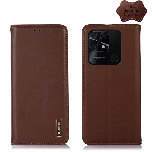 For Xiaomi Redmi 10C / 10 India KHAZNEH Nappa Top Layer Cowhide Leather Phone Case(Brown)