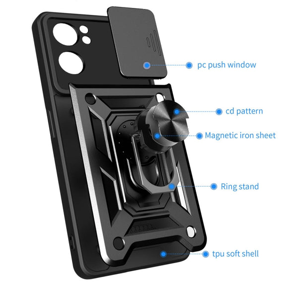 For OPPO Reno7 5G Global / Find X5 Lite Sliding Camera Cover Design TPU+PC Phone Case(Black)