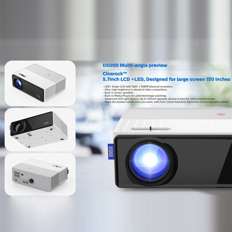VIVIBRIGHT D5000 1920x1080P 420ANSI 6000Lumens LCD + LED HD Digital Projector, Basic Version UK Plug