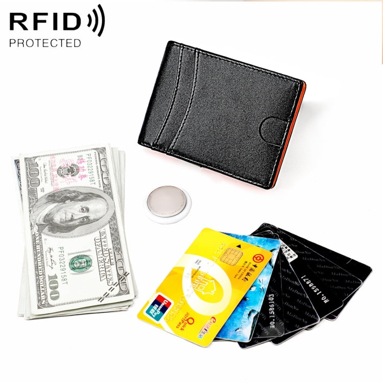 9618 Men RFID Anti-Theft Genuine Leather Wallet with Location Tracker Pocket(Black Orange)
