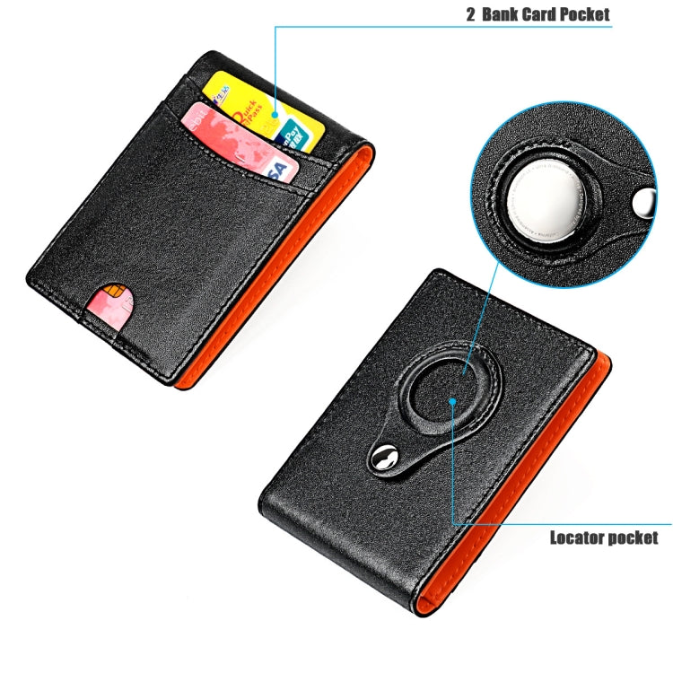 9618 Men RFID Anti-Theft Genuine Leather Wallet with Location Tracker Pocket(Black Orange)