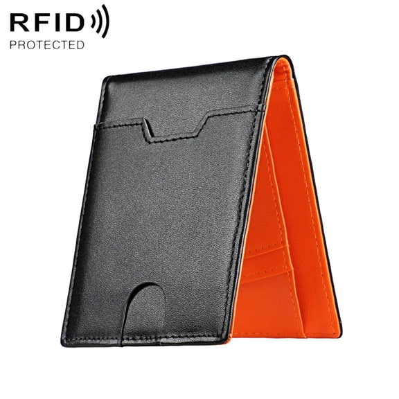 9651 Ultra-thin Two-fold RFID Anti-theft Genuine Leather Wallet For Men and Women(Orange)
