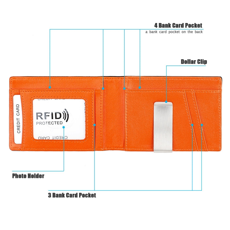 9651 Ultra-thin Two-fold RFID Anti-theft Genuine Leather Wallet For Men and Women(Orange)