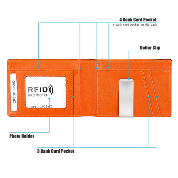 9651 Ultra-thin Two-fold RFID Anti-theft Genuine Leather Wallet For Men and Women(Orange)