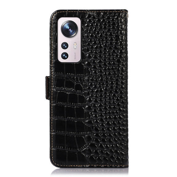 For Xiaomi 12 Pro Crocodile Top Layer Cowhide Leather Phone Case(Black)