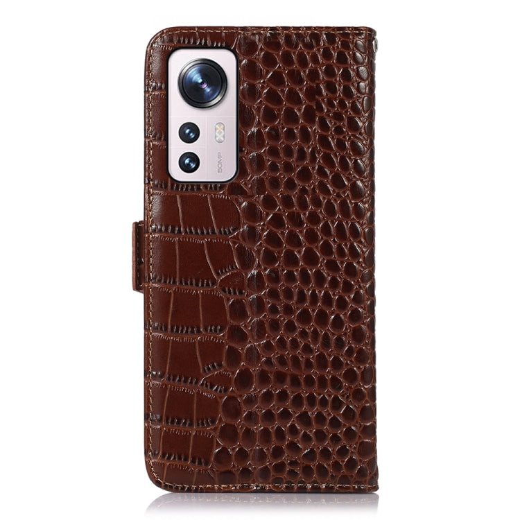 For Xiaomi 12 Pro Crocodile Top Layer Cowhide Leather Phone Case(Brown)