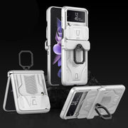 For Samsung Galaxy Z Flip3 5G GKK Sliding Camshield Magnetic Armor Flip Phone Case with Ring Holder(Silver)