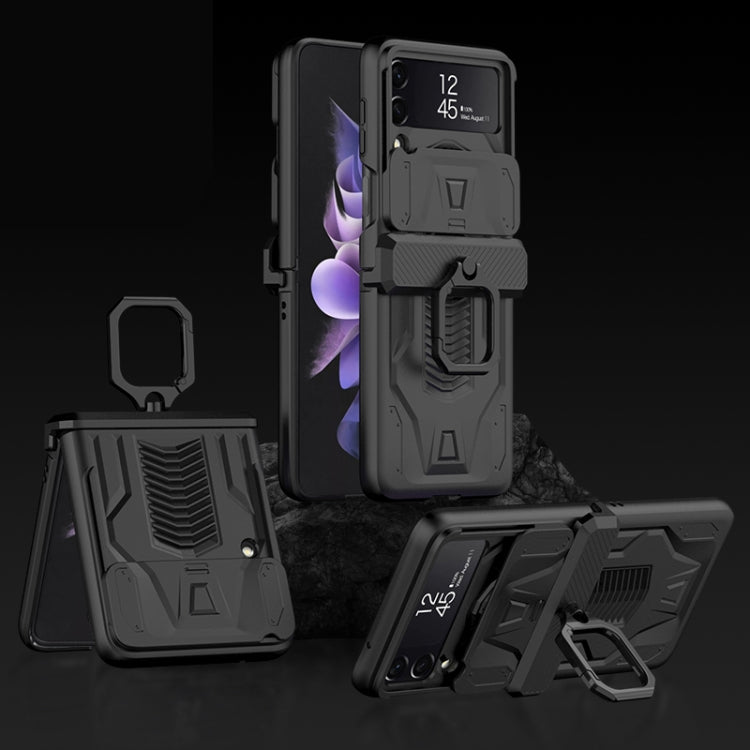 For Samsung Galaxy Z Flip3 5G GKK Sliding Camshield Magnetic Armor Flip Phone Case with Ring Holder(Black)