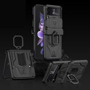 For Samsung Galaxy Z Flip3 5G GKK Sliding Camshield Magnetic Armor Flip Phone Case with Ring Holder(Black)