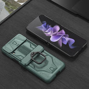 For Samsung Galaxy Z Flip3 5G GKK Sliding Camshield Magnetic Armor Flip Phone Case with Ring Holder(Purple)