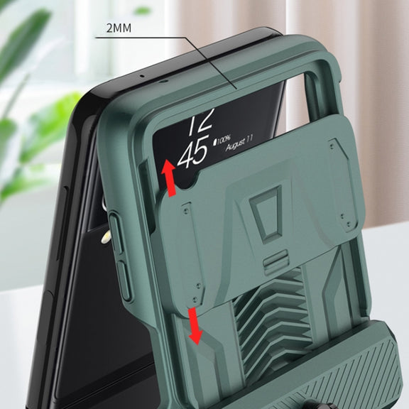 For Samsung Galaxy Z Flip3 5G GKK Sliding Camshield Magnetic Armor Flip Phone Case with Ring Holder(Forest Green)