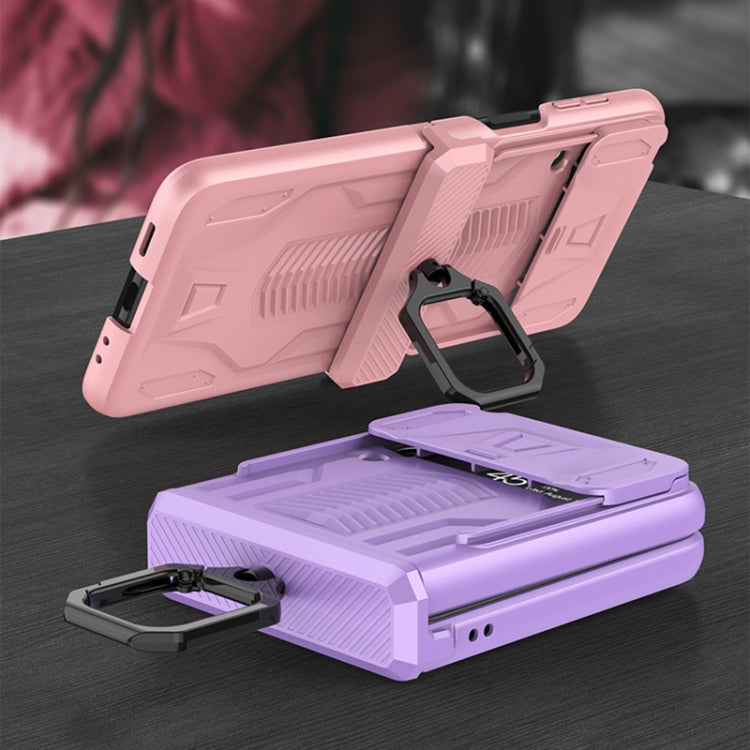 For Samsung Galaxy Z Flip3 5G GKK Sliding Camshield Magnetic Armor Flip Phone Case with Ring Holder(Sweet Pink)