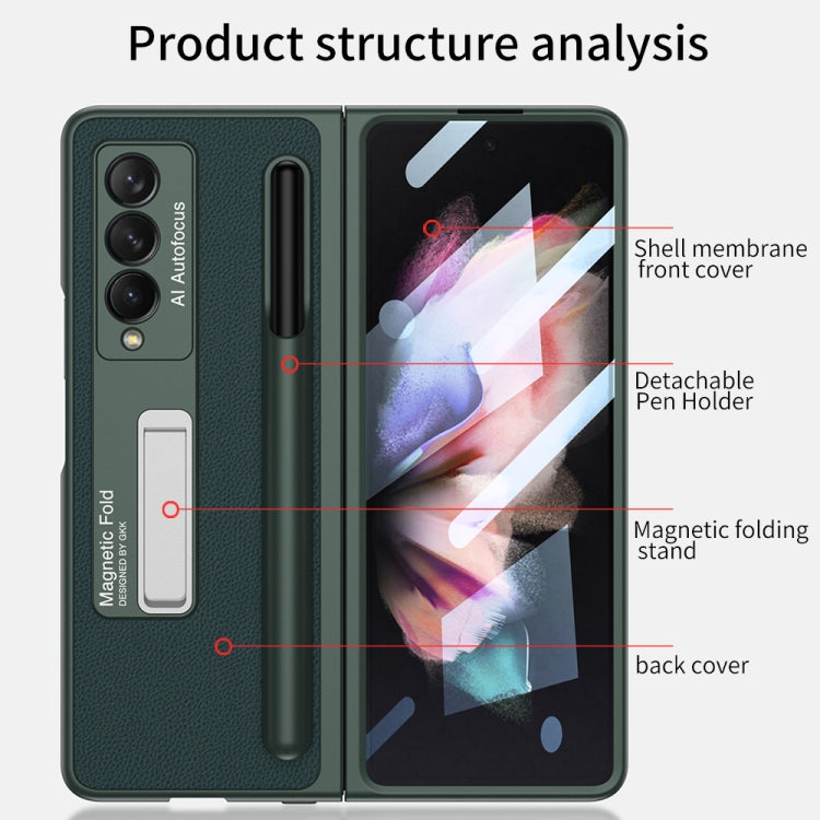 For Samsung Galaxy Z Fold3 5G GKK Ultra-thin Shockproof Leather Protective Case with Holder & Pen Slots(Black)