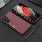 For Samsung Galaxy S21 Ultra 5G GKK Ultra-thin Shockproof Phone Case with Holder & Pen Slots & Stylus Pen(Silver)