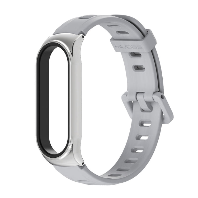For Xiaomi Mi Band 6 / 5 / 4 / 3 Mijobs Flat Hole Silicone Watch Band, Style:CS Case(Grey+Silver)