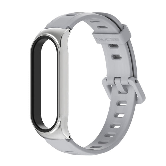 For Xiaomi Mi Band 6 / 5 / 4 / 3 Mijobs Flat Hole Silicone Watch Band, Style:CS Case(Grey+Silver)