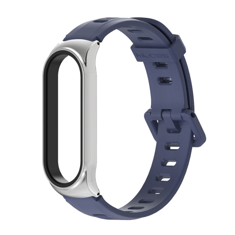 For Xiaomi Mi Band 6 / 5 / 4 / 3 Mijobs Flat Hole Silicone Watch Band, Style:CS Case(Midnight Blue+Silver) - Watch Bands by MIJOBS