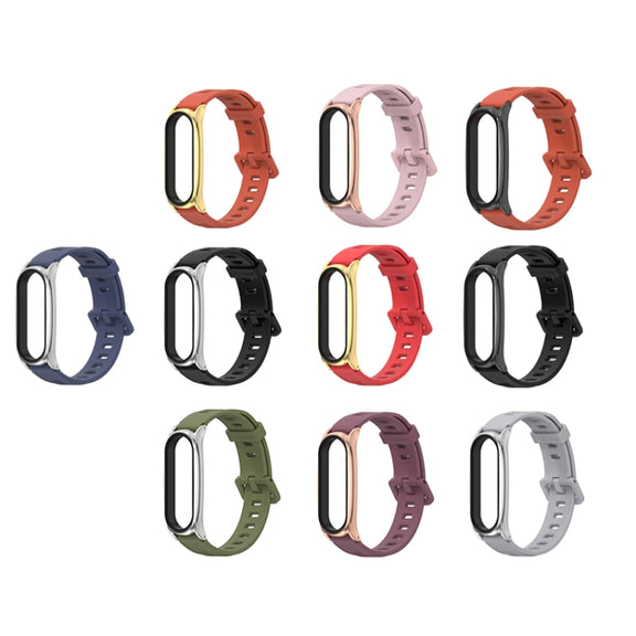 For Xiaomi Mi Band 6 / 5 / 4 / 3 Mijobs Flat Hole Silicone Watch Band, Style:Plus Case(Red+Gold) - Watch Bands by MIJOBS
