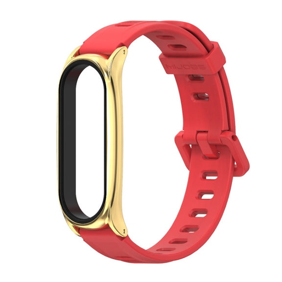 For Xiaomi Mi Band 6 / 5 / 4 / 3 Mijobs Flat Hole Silicone Watch Band, Style:Plus Case(Red+Gold) - Watch Bands by MIJOBS
