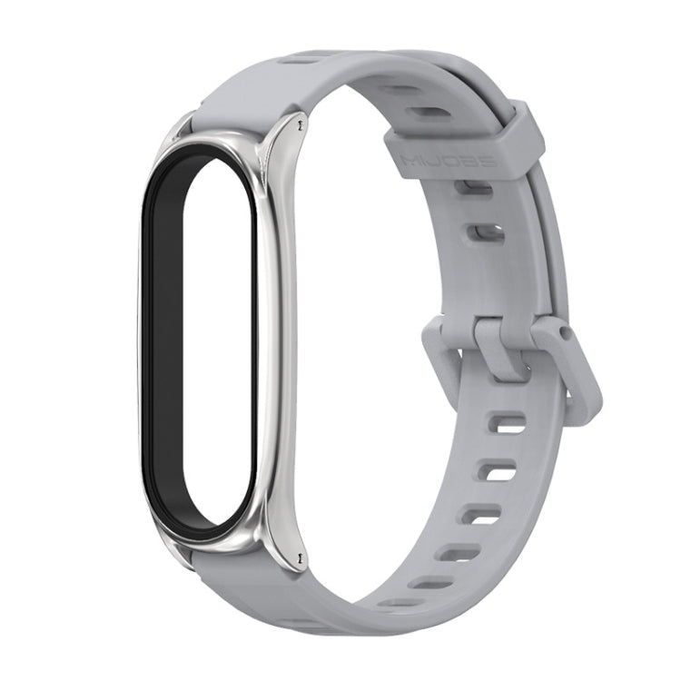 For Xiaomi Mi Band 6 / 5 / 4 / 3 Mijobs Flat Hole Silicone Watch Band, Style:Plus Case(Grey+Silver) - Watch Bands by MIJOBS