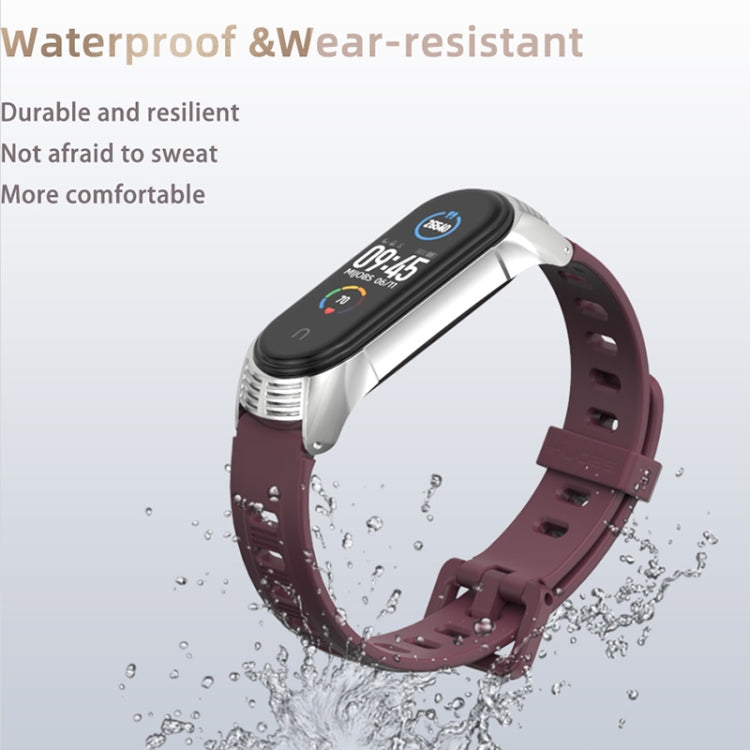 For Xiaomi Mi Band 6 / 5 / 4 / 3 Mijobs Flat Hole Silicone Watch Band, Style:Plus Case(Midnight Blue+Silver) - Watch Bands by MIJOBS