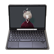 YA610B-A  Lambskin Texture Voltage Round Keycap Bluetooth Keyboard Leather Case with Touchpad For Samsung Galaxy Tab S6 Lite 10.4 inch SM-P610 / SM-P615(Blue)