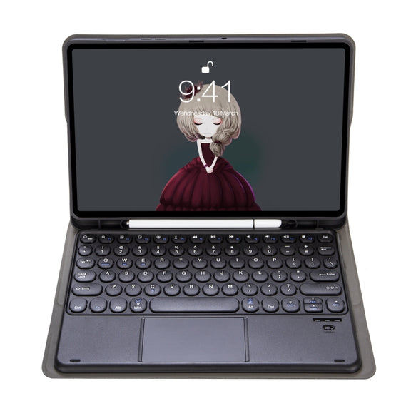 YA610B-A  Lambskin Texture Voltage Round Keycap Bluetooth Keyboard Leather Case with Touchpad For Samsung Galaxy Tab S6 Lite 10.4 inch SM-P610 / SM-P615(Blue)