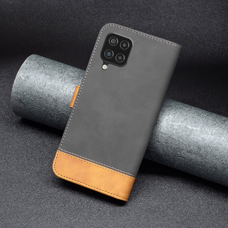 For Samsung Galaxy A12 BF11 Color Matching Skin Feel Leather Phone Case(Black)