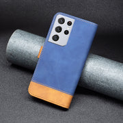 For Samsung Galaxy S21 Ultra 5G BF11 Color Matching Skin Feel Leather Phone Case(Blue)