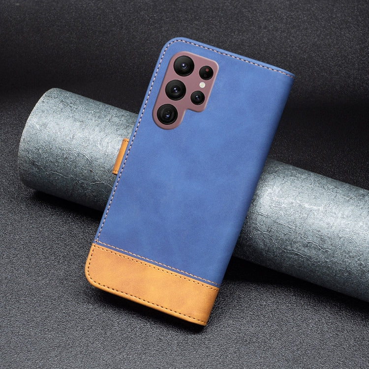 For Samsung Galaxy S22 Ultra 5G BF11 Color Matching Skin Feel Leather Phone Case(Blue)