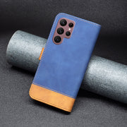 For Samsung Galaxy S22 Ultra 5G BF11 Color Matching Skin Feel Leather Phone Case(Blue)