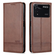 For Xiaomi POCO X4 Pro 5G AZNS Magnetic Calf Texture Leather Phone Case(Dark Brown)