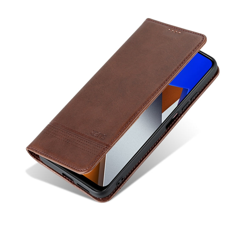 For Xiaomi POCO X4 Pro 5G AZNS Magnetic Calf Texture Leather Phone Case(Dark Brown)
