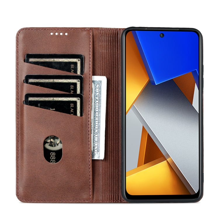 For Xiaomi POCO X4 Pro 5G AZNS Magnetic Calf Texture Leather Phone Case(Dark Brown)