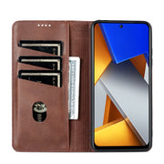 For Xiaomi POCO X4 Pro 5G AZNS Magnetic Calf Texture Leather Phone Case(Dark Brown)