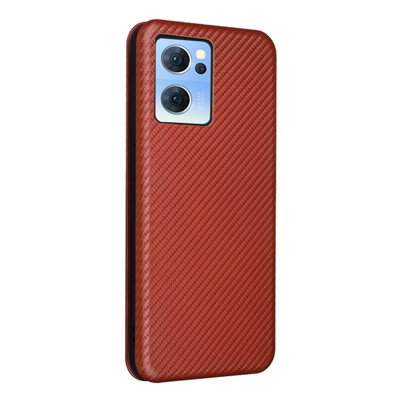 For OPPO Reno7 4G / F21 Pro 4G Carbon Fiber Texture Leather Phone Case(Brown)