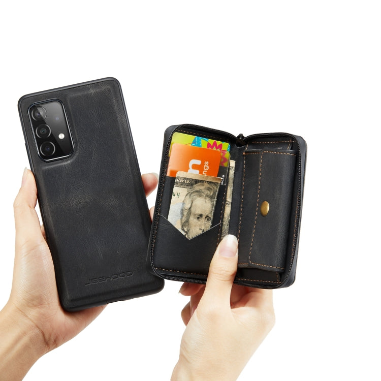 For Samsung Galaxy A33 5G JEEHOOD Magnetic Zipper Horizontal Flip Phone Leather Case(Black)