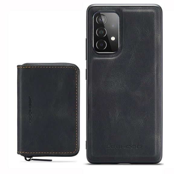 For Samsung Galaxy A33 5G JEEHOOD Magnetic Zipper Horizontal Flip Phone Leather Case(Black)