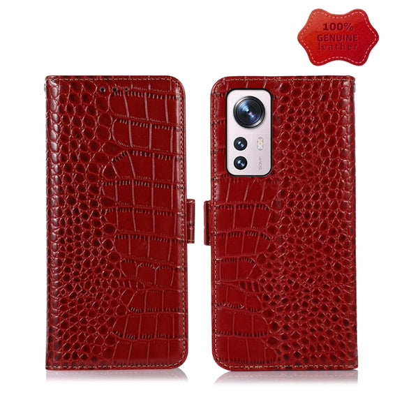 For Xiaomi 12 Lite Crocodile Top Layer Cowhide Leather Phone Case(Red)