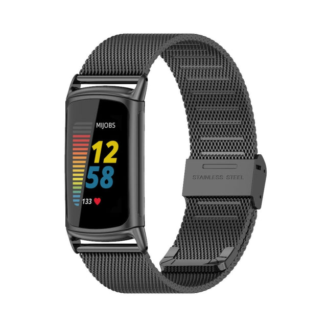 For Fitbit Charge 5 / Charge 6 Mijobs Milan Buckle Stainless Steel Metal Watch Band(Black) - Watch Bands by MIJOBS